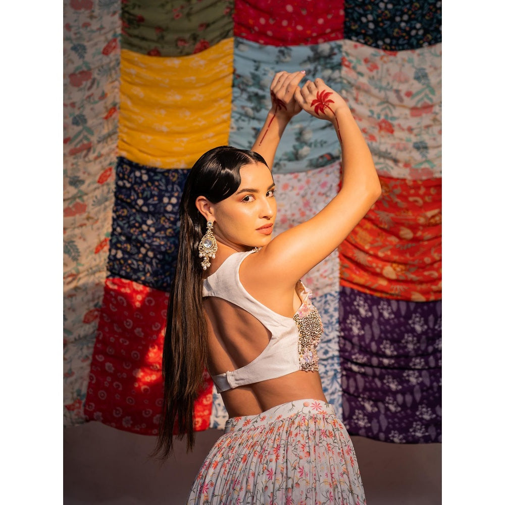 Redpine Designs Ivory Printed Lehenga with Blouse and Dupatta (Set of 3)