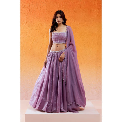 Redpine Designs Lavender Embroidered Lehenga with Blouse and Dupatta (Set of 3)