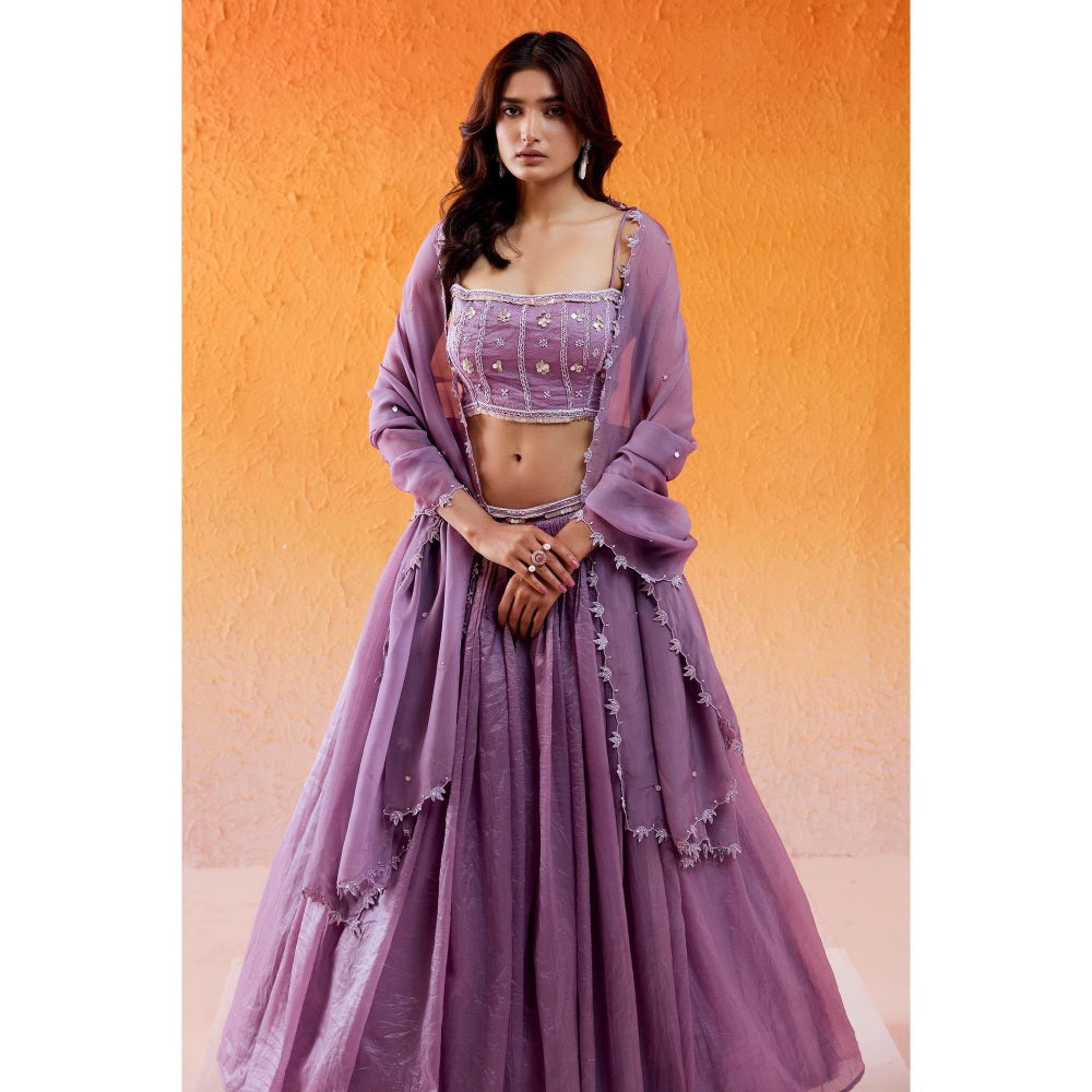 Redpine Designs Lavender Embroidered Lehenga with Blouse and Dupatta (Set of 3)