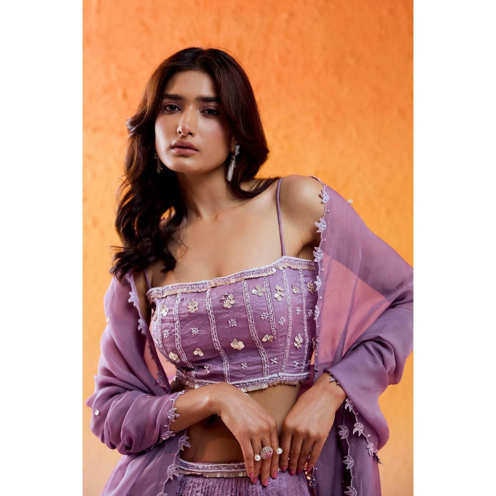 Redpine Designs Lavender Embroidered Lehenga with Blouse and Dupatta (Set of 3)