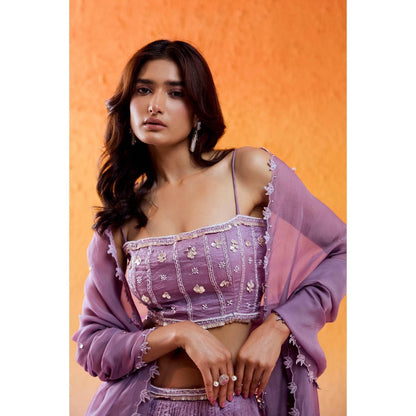 Redpine Designs Lavender Embroidered Lehenga with Blouse and Dupatta (Set of 3)