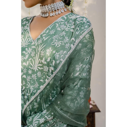 Redpine Designs Olive Embroidered Peplum Top with Sharara and Dupatta (Set of 3)