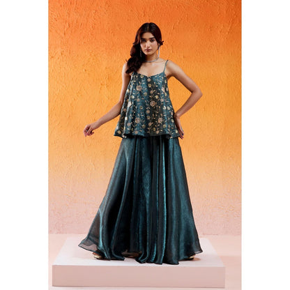 Redpine Designs Teal Blue Top with Sharara (Set of 2)