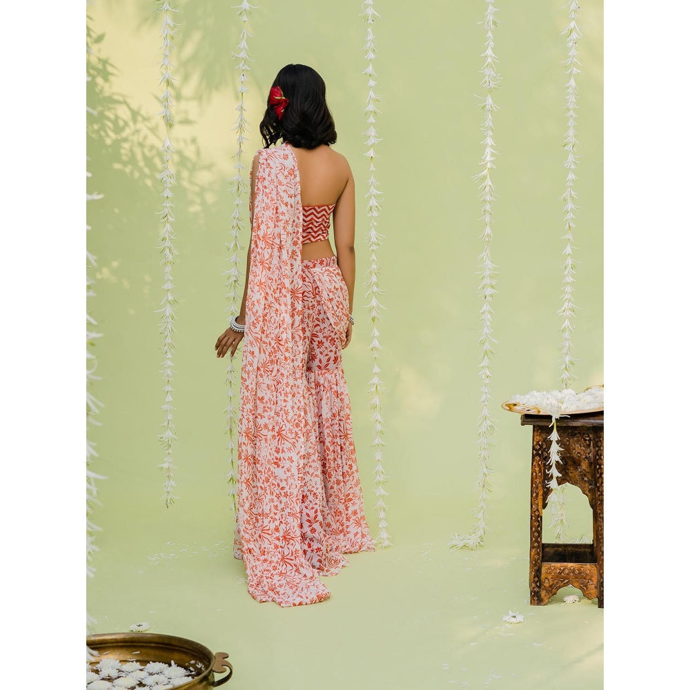 Redpine Designs Orange Embroidered Sharara with Attached Draped and Bustier (Set of 2)