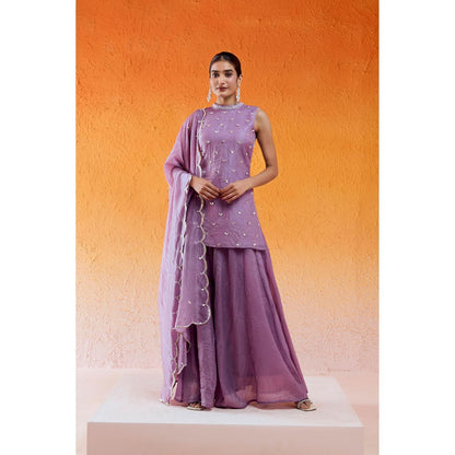 Redpine Designs Lavender Embroidered Sharara with Kurta and Dupatta (Set of 3)