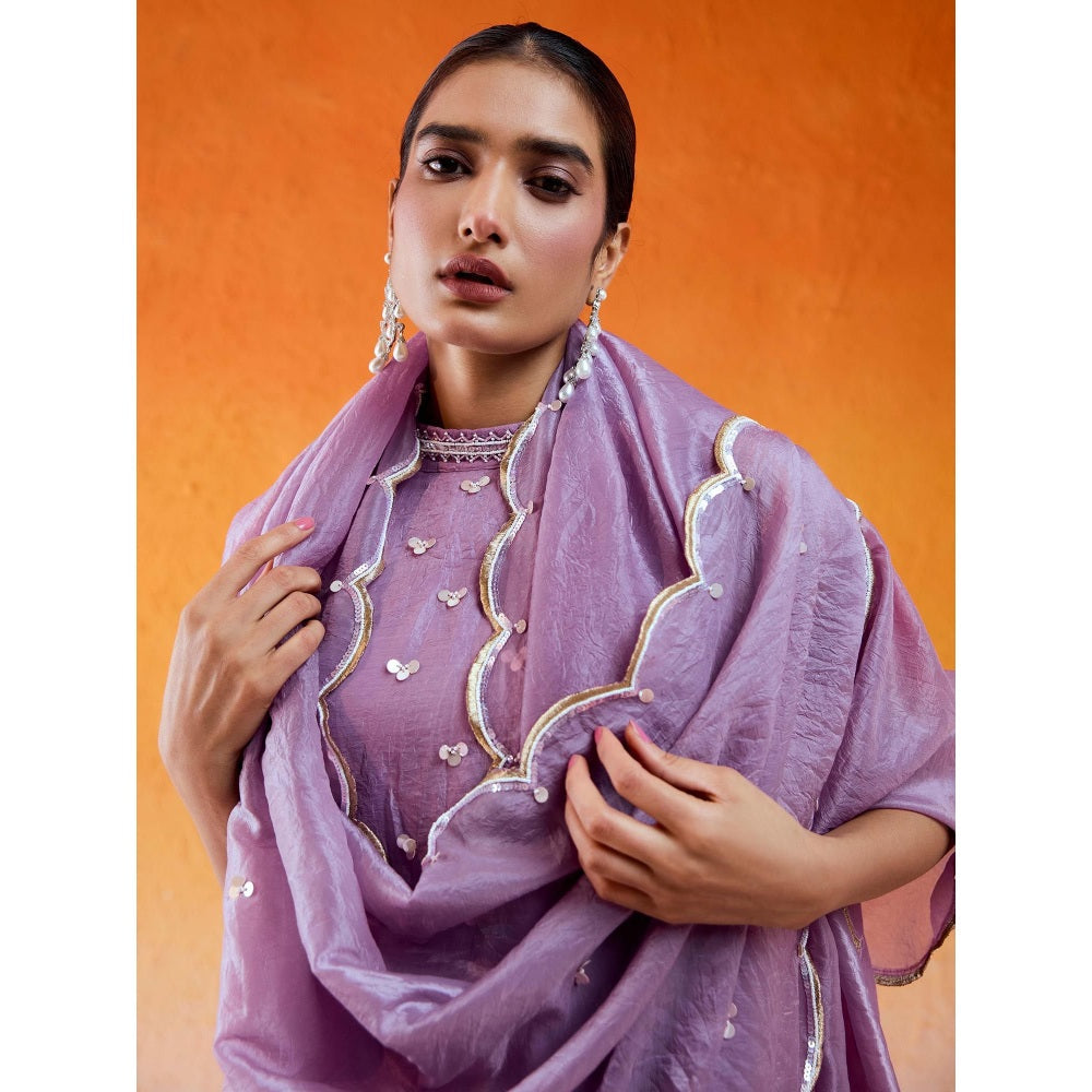 Redpine Designs Lavender Embroidered Sharara with Kurta and Dupatta (Set of 3)