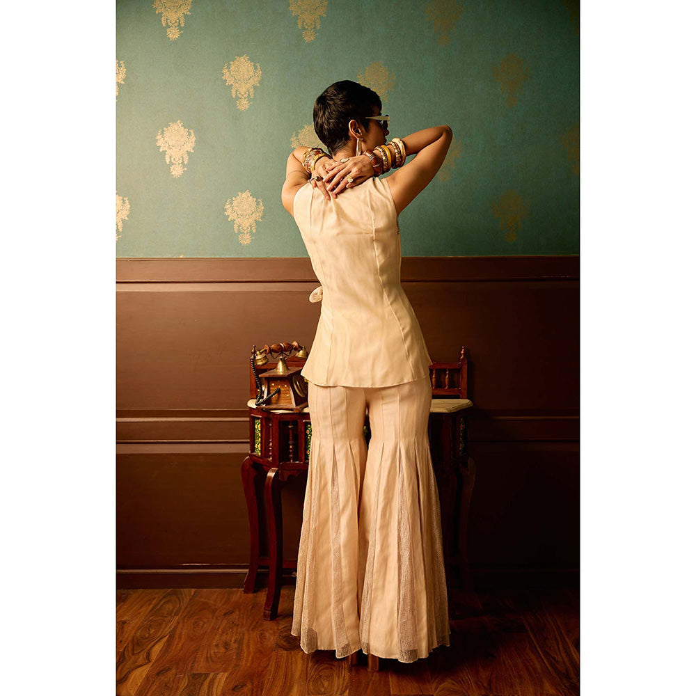 REETI ARNEJA Cream Serenity Peplum Top with Sharara (Set of 2)