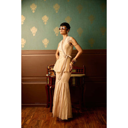 REETI ARNEJA Cream Serenity Peplum Top with Sharara (Set of 2)