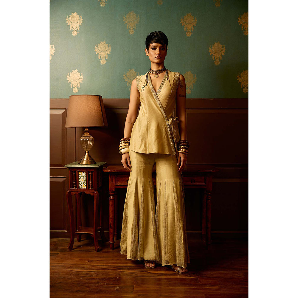 REETI ARNEJA Pastel Beige Serenity Peplum Top with Sharara (Set of 2)