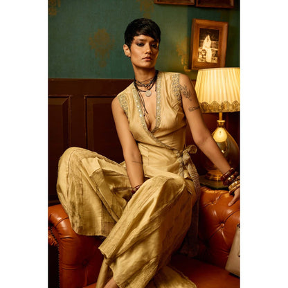 REETI ARNEJA Pastel Beige Serenity Peplum Top with Sharara (Set of 2)