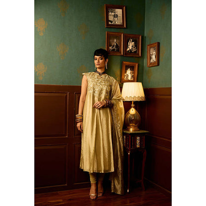 REETI ARNEJA Gul Beige Anarkali with Churidar and Dupatta (Set of 3)