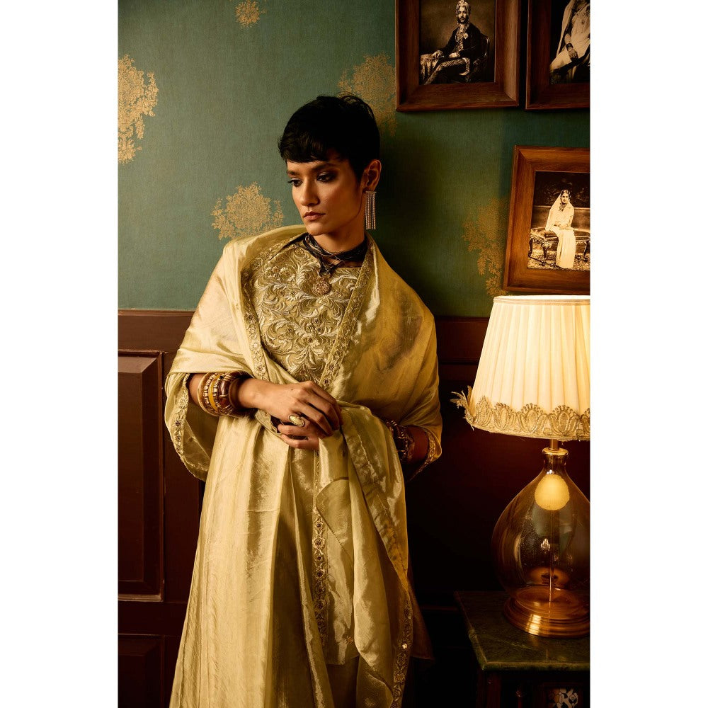 REETI ARNEJA Gul Beige Anarkali with Churidar and Dupatta (Set of 3)