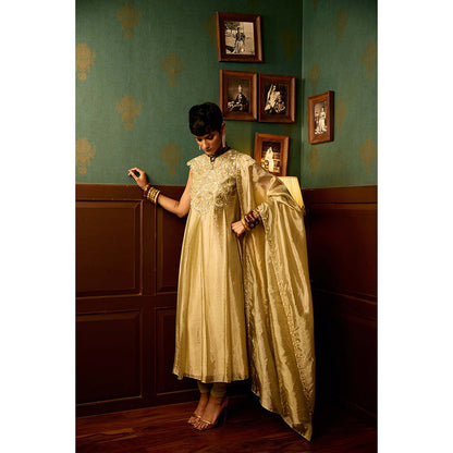 REETI ARNEJA Gul Beige Anarkali with Churidar and Dupatta (Set of 3)