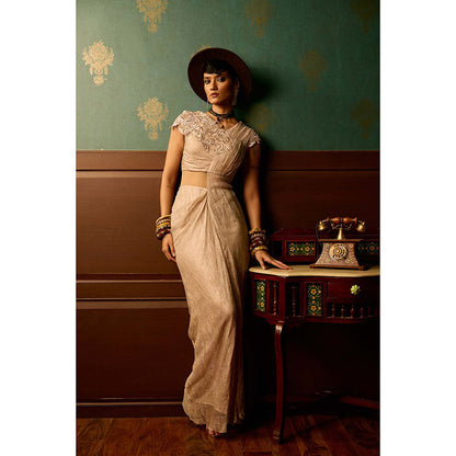 REETI ARNEJA Pink Mist Drape Gown