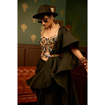 REETI ARNEJA Olive Mystique Blouse with Skirt, Dupatta and Belt (Set of 4)