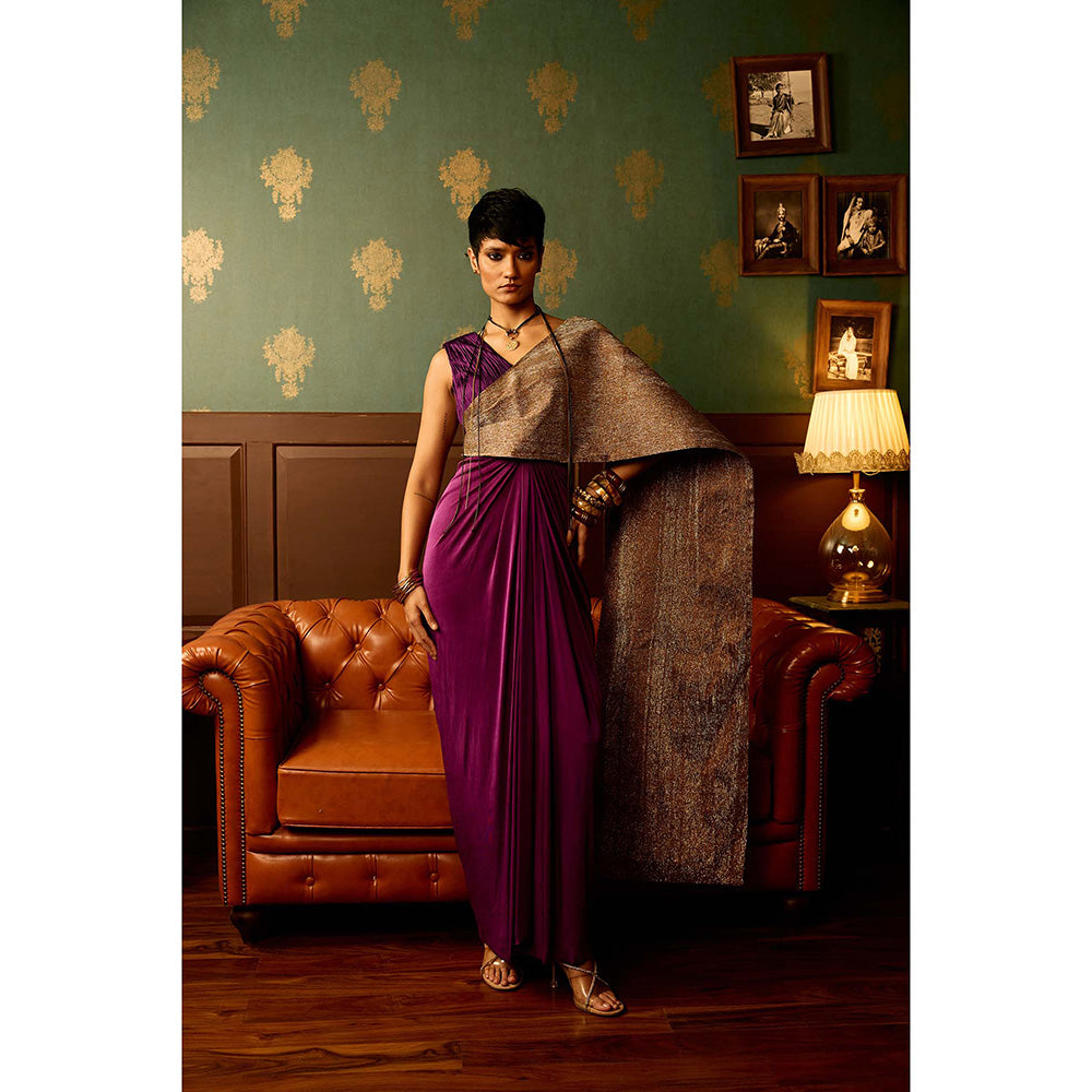 REETI ARNEJA Purple Iris Drape Attached Gown
