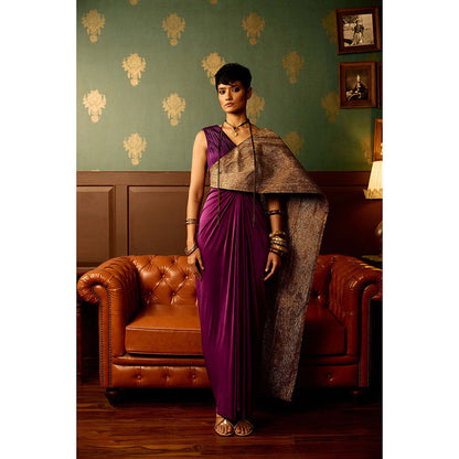 REETI ARNEJA Purple Iris Drape Attached Gown