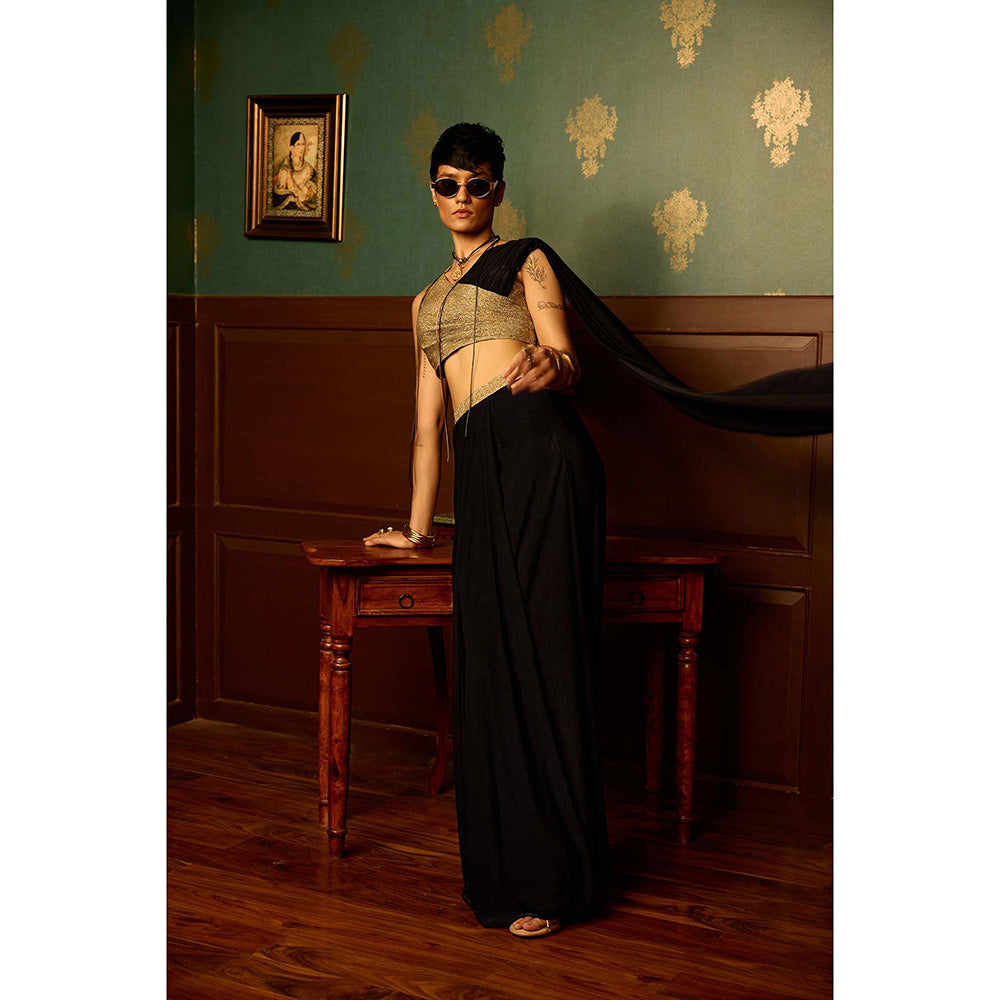 REETI ARNEJA Black Splendour Skirt with Blouse (Set of 2)
