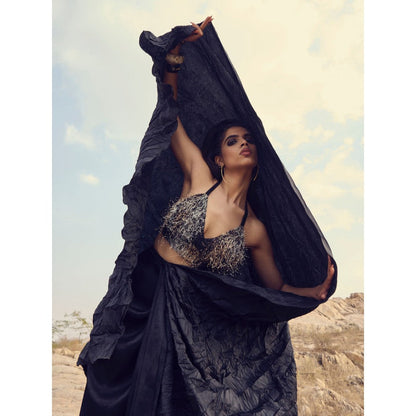 RENASCI Women Ebony Drift Saree with Stitched Blouse