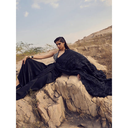 RENASCI Women Ebony Drift Saree with Stitched Blouse