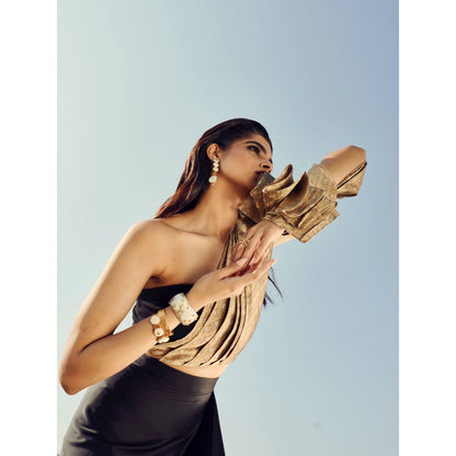 RENASCI Women Banarsi Pre Draped Saree with Stitched Blouse