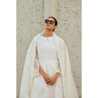 RENASCI White Mira Kurta with Pant and Dupatta (Set of 3)