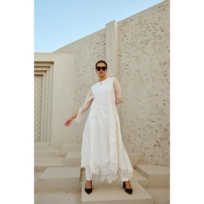 RENASCI White Mira Kurta with Pant and Dupatta (Set of 3)