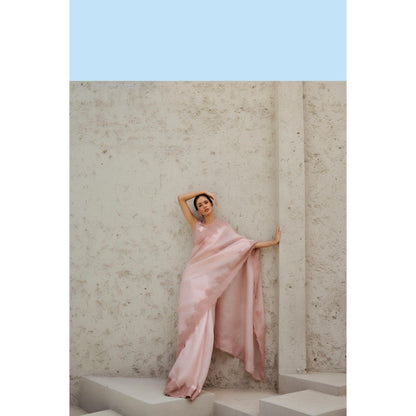 RENASCI Pink Amara Saree with Stitched Blouse
