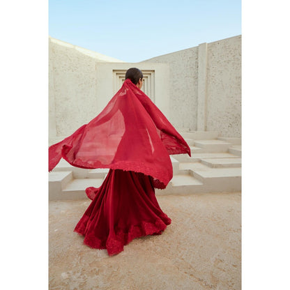 RENASCI Red Niamb Lehenga with Blouse and Dupatta (Set of 3)
