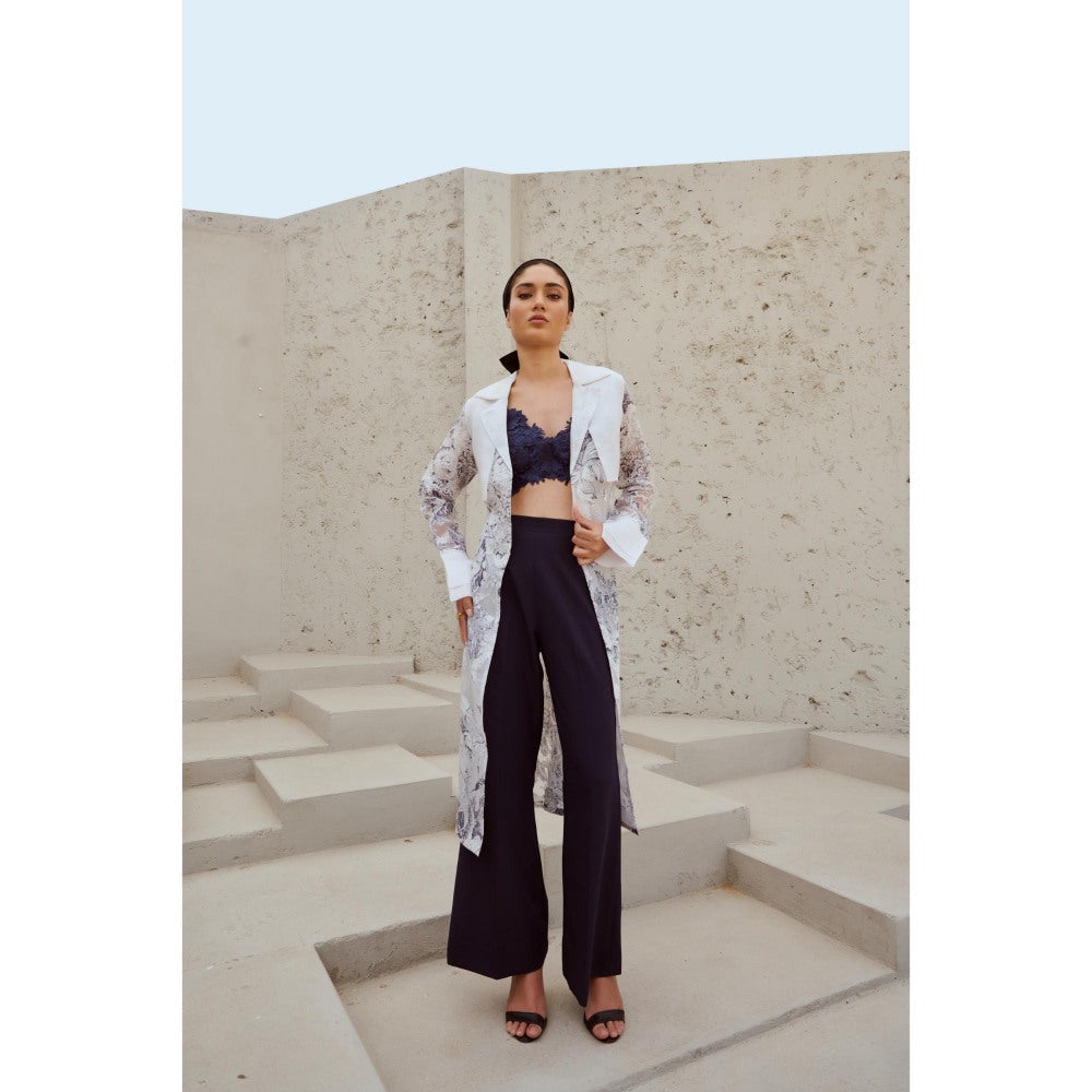 RENASCI White Printed Cordelia Overlays Jacket with Belt