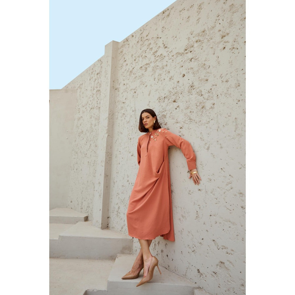 RENASCI Peach Embellished/Sequined Celestial Midi Dress