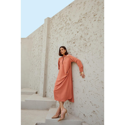 RENASCI Peach Embellished/Sequined Celestial Midi Dress