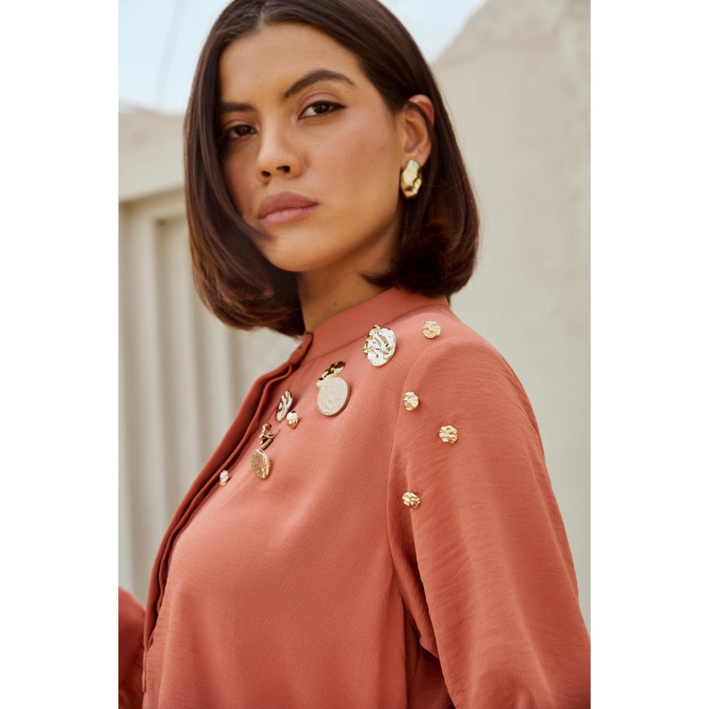 RENASCI Peach Embellished/Sequined Celestial Midi Dress