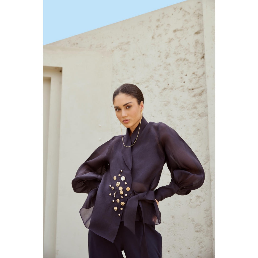 RENASCI Black Embellished/Sequined Celestial Top