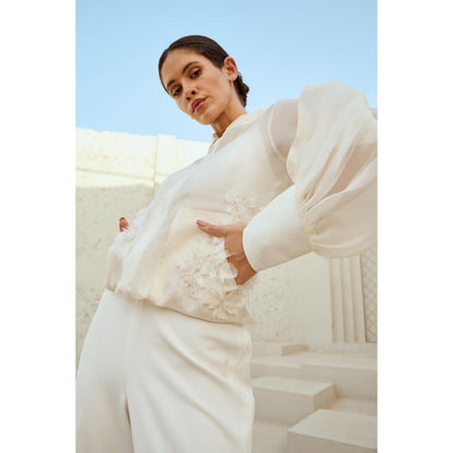 RENASCI Off White Self Design Marshmallow Shrug