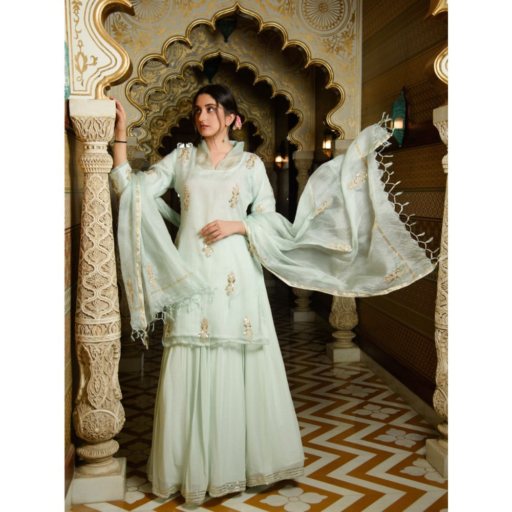 Rhapsody Jaipur High Collared Kurta and Skirt (Set of 3)