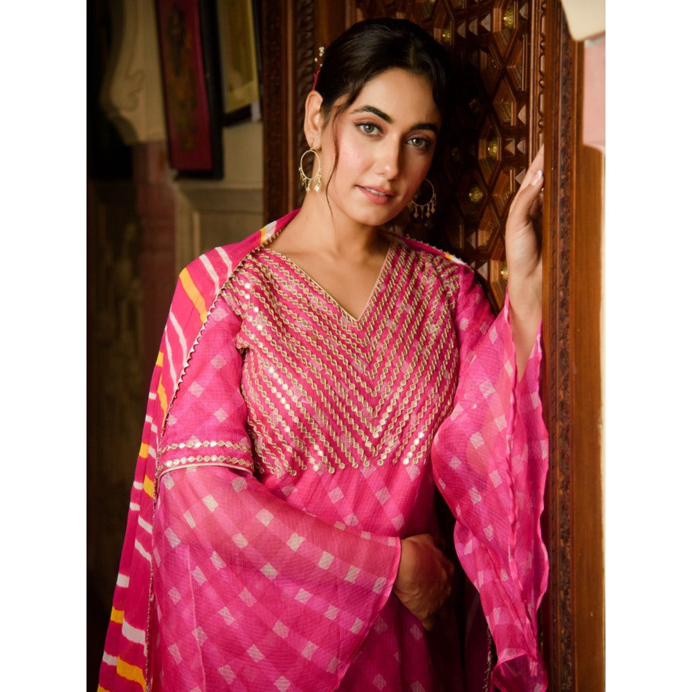 Rhapsody Jaipur Hot Pink Mothra with Bell Sleeves (Set of 3)