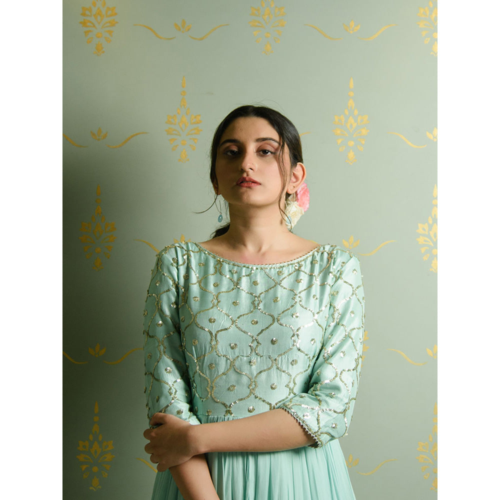 Rhapsody Jaipur Powder Blue Sequin Anarkali Dress