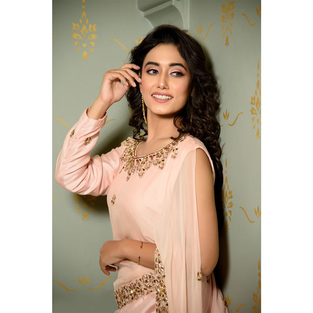 Rhapsody Jaipur Peach Kurta with Attached Dupatta (Set of 2)