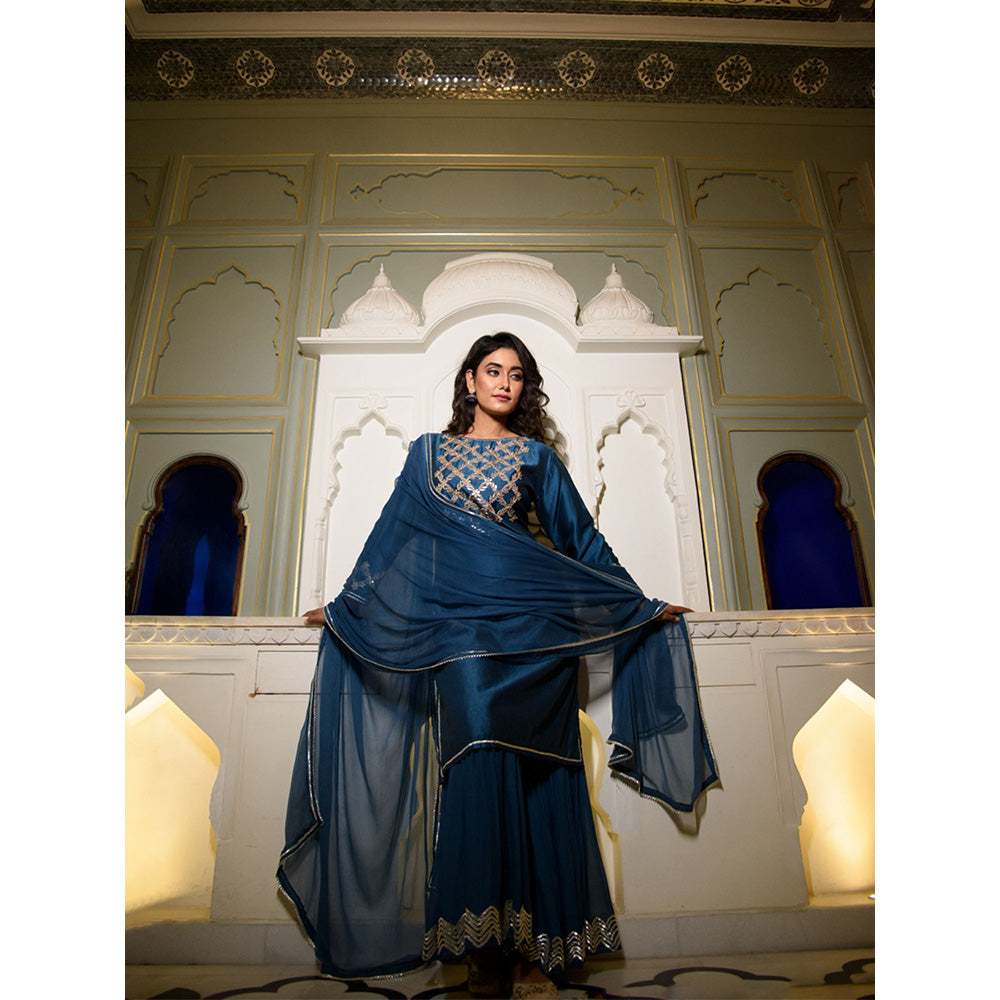 Rhapsody Jaipur Sapphire Blue Silver Suit (Set of 3)