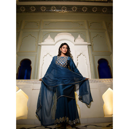 Rhapsody Jaipur Sapphire Blue Silver Suit (Set of 3)