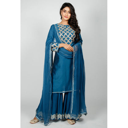 Rhapsody Jaipur Sapphire Blue Silver Suit (Set of 3)