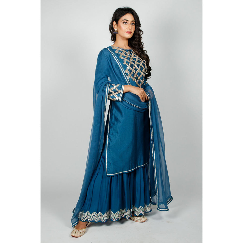 Rhapsody Jaipur Sapphire Blue Silver Suit (Set of 3)