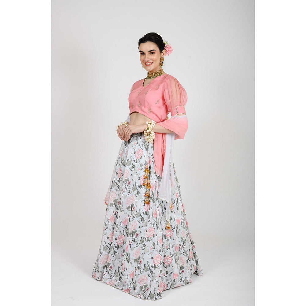 Rhapsody Jaipur Pink Floral Lehenga with Blouse and Dupatta (Set of 3)