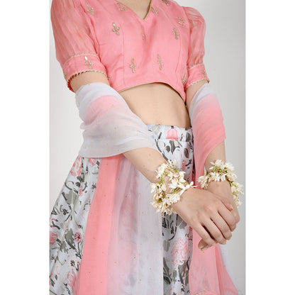 Rhapsody Jaipur Pink Floral Lehenga with Blouse and Dupatta (Set of 3)