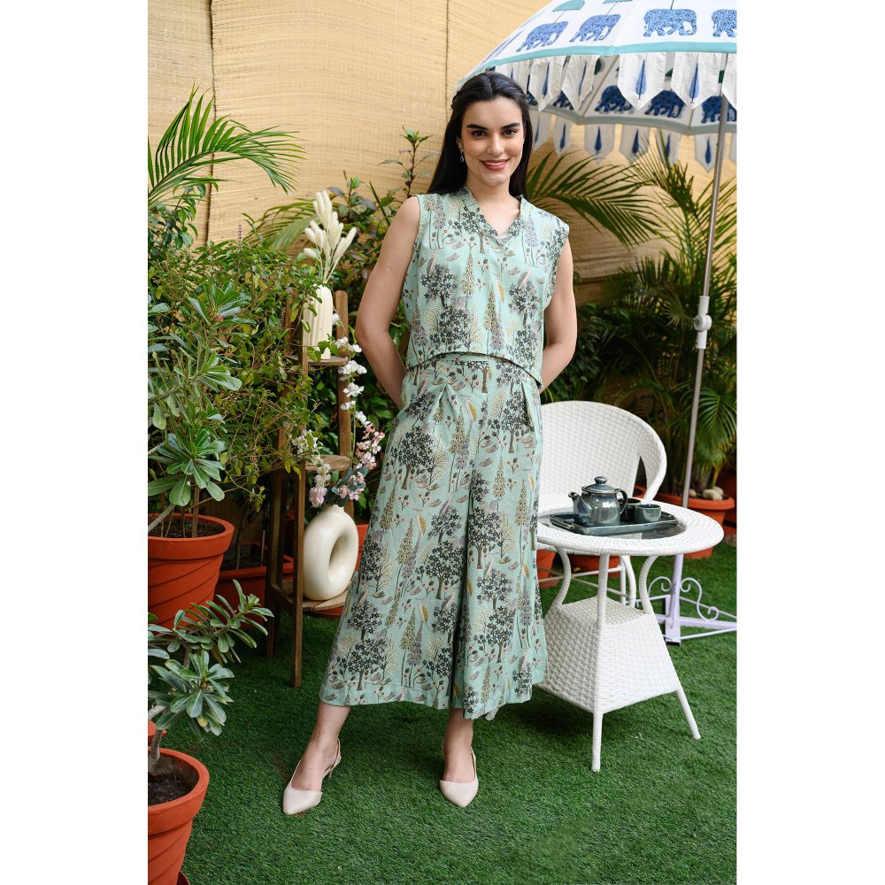 Rhapsody Jaipur Blue Printed Silk Co-Ord (Set of 2)