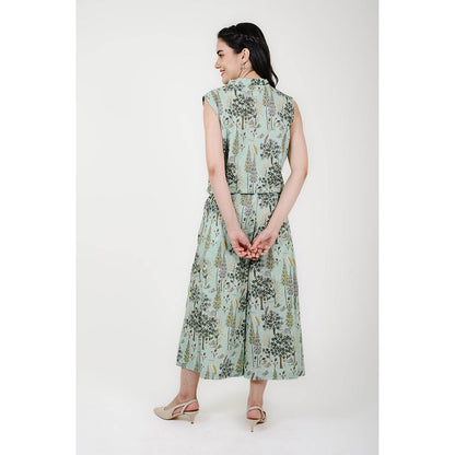 Rhapsody Jaipur Blue Printed Silk Co-Ord (Set of 2)