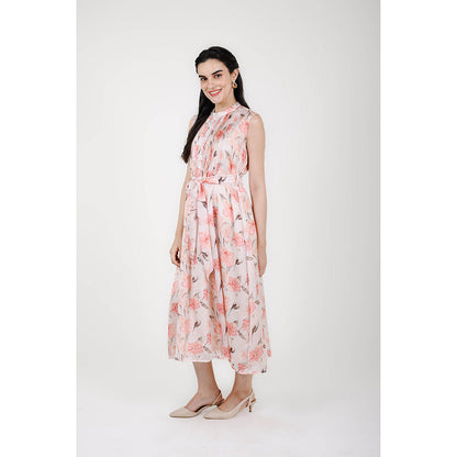 Rhapsody Jaipur Multi Colour Printed Petunia Sleeveless Dress with Belt (Set of 2)