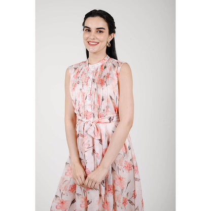 Rhapsody Jaipur Multi Colour Printed Petunia Sleeveless Dress with Belt (Set of 2)
