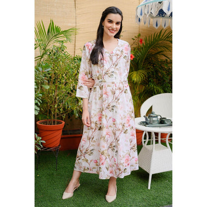 Rhapsody Jaipur Multi Colour Printed Blume Midi Dress